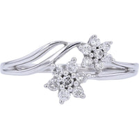 10K White Gold Diamond Flower Ring with Two Blooming Floral Clusters - 0.25 Carats Total Diamond Weight