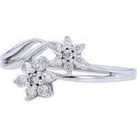 10K White Gold Diamond Flower Ring with Two Blooming Floral Clusters - 0.25 Carats Total Diamond Weight