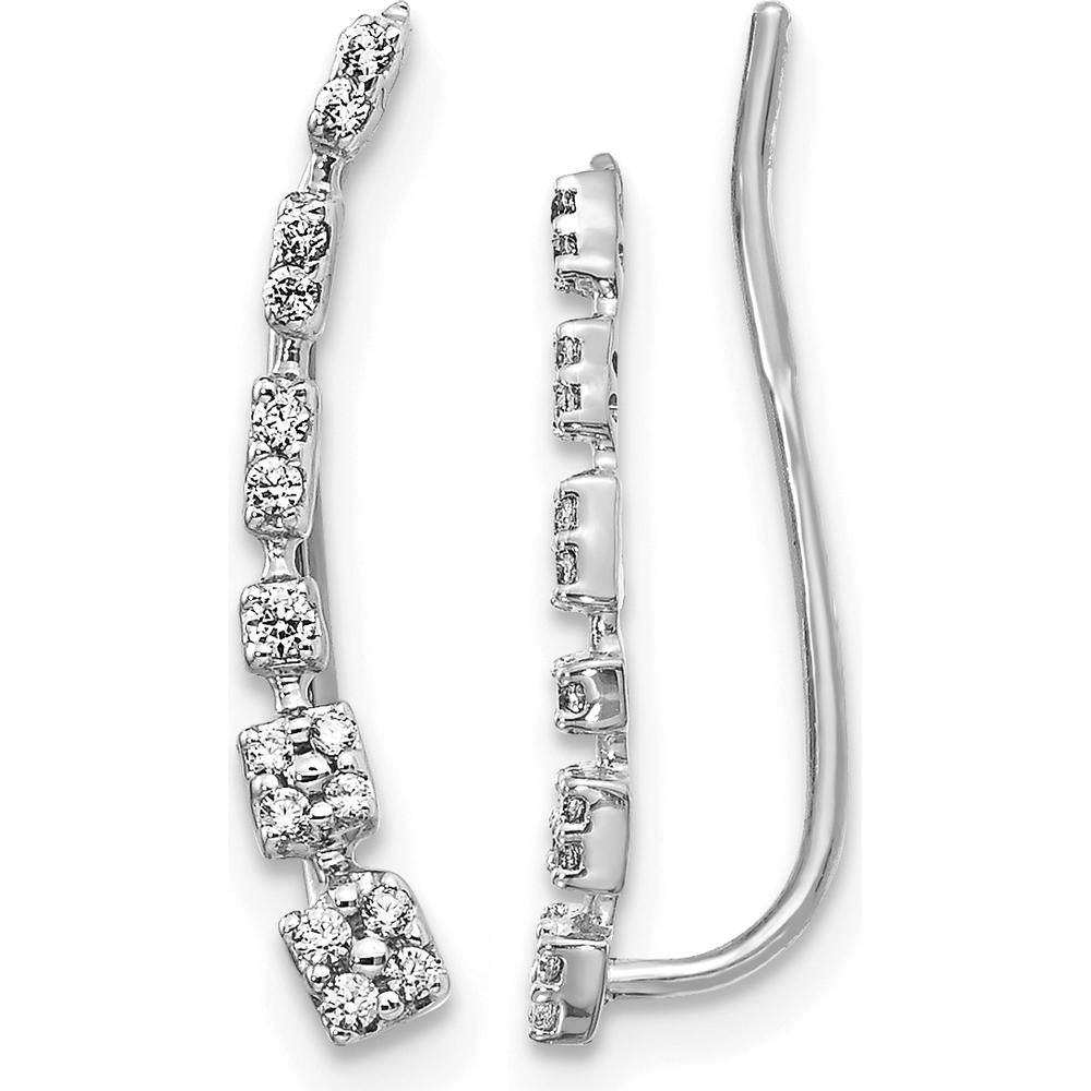 10K White Gold Diamond Graduated Ear Climbers - 0.45 Carats Total Diamond Weight by Oro Pregiato