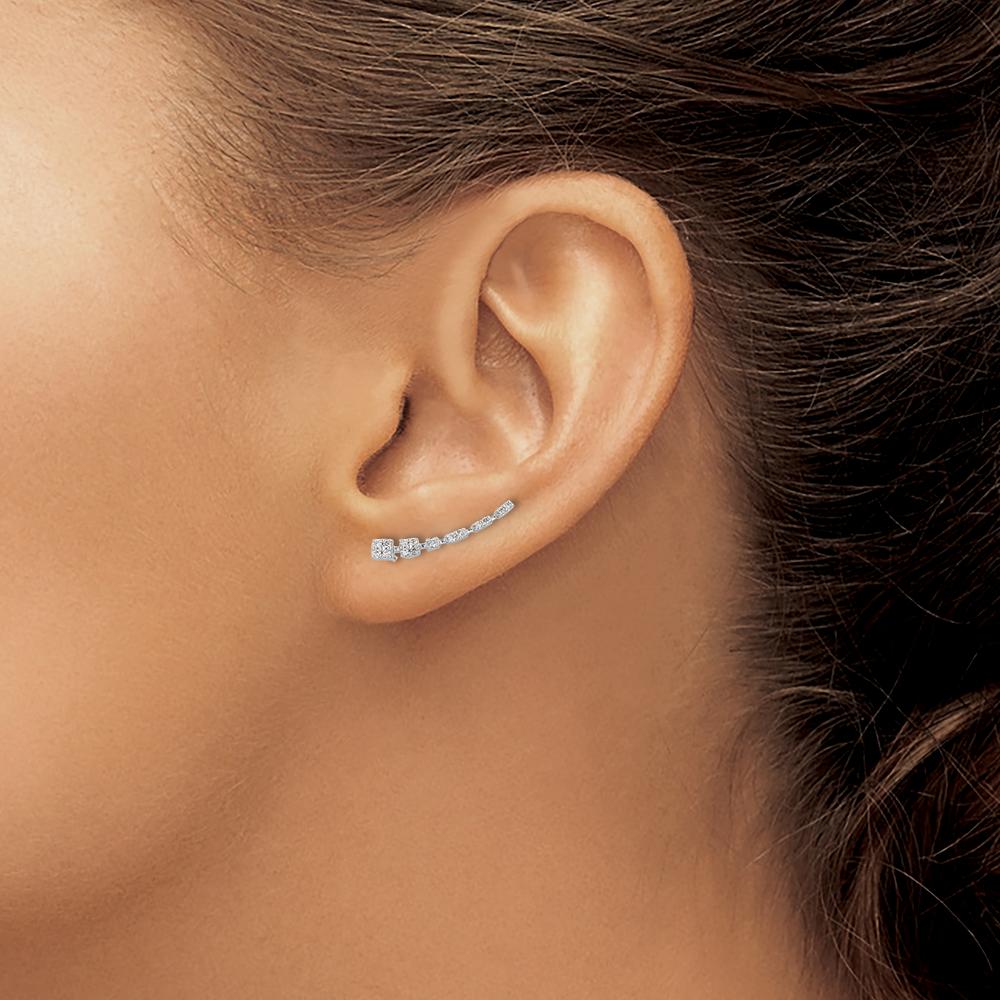 10K White Gold Diamond Graduated Ear Climbers - 0.45 Carats Total Diamond Weight by Oro Pregiato
