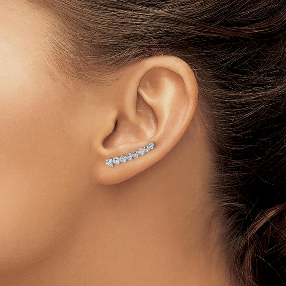 10K White Gold Diamond Graduated Ear Climbers - 0.50 Carats Total Diamond Weight by Oro Pregiato