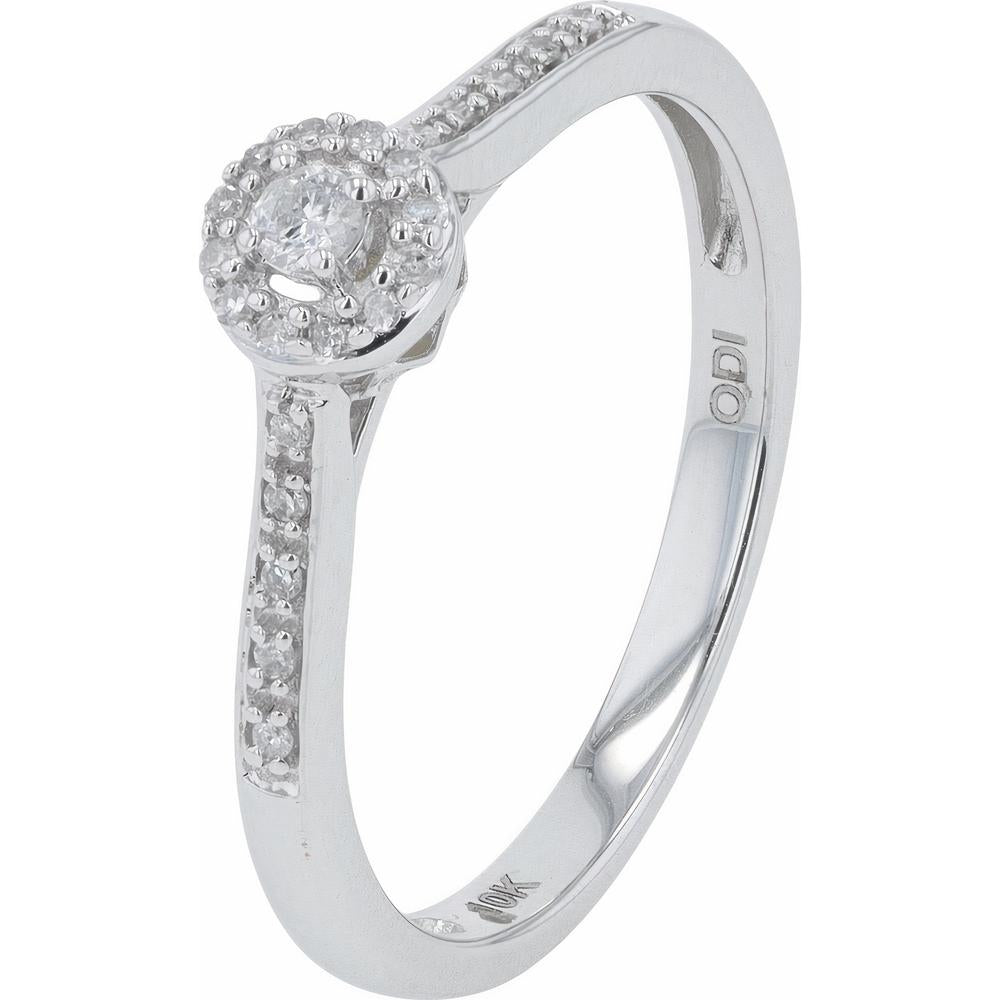 10K White Gold Diamond Halo Engagement Ring - 0.12 Carat Total Diamond Weight