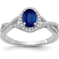 10K White Gold Diamond Halo Ring with 1 Carat Oval Sapphire by 0