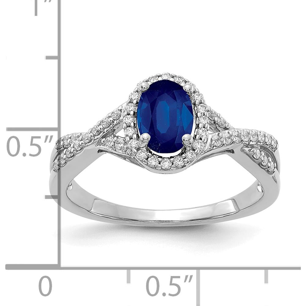 10K White Gold Diamond Halo Ring with 1 Carat Oval Sapphire by 0