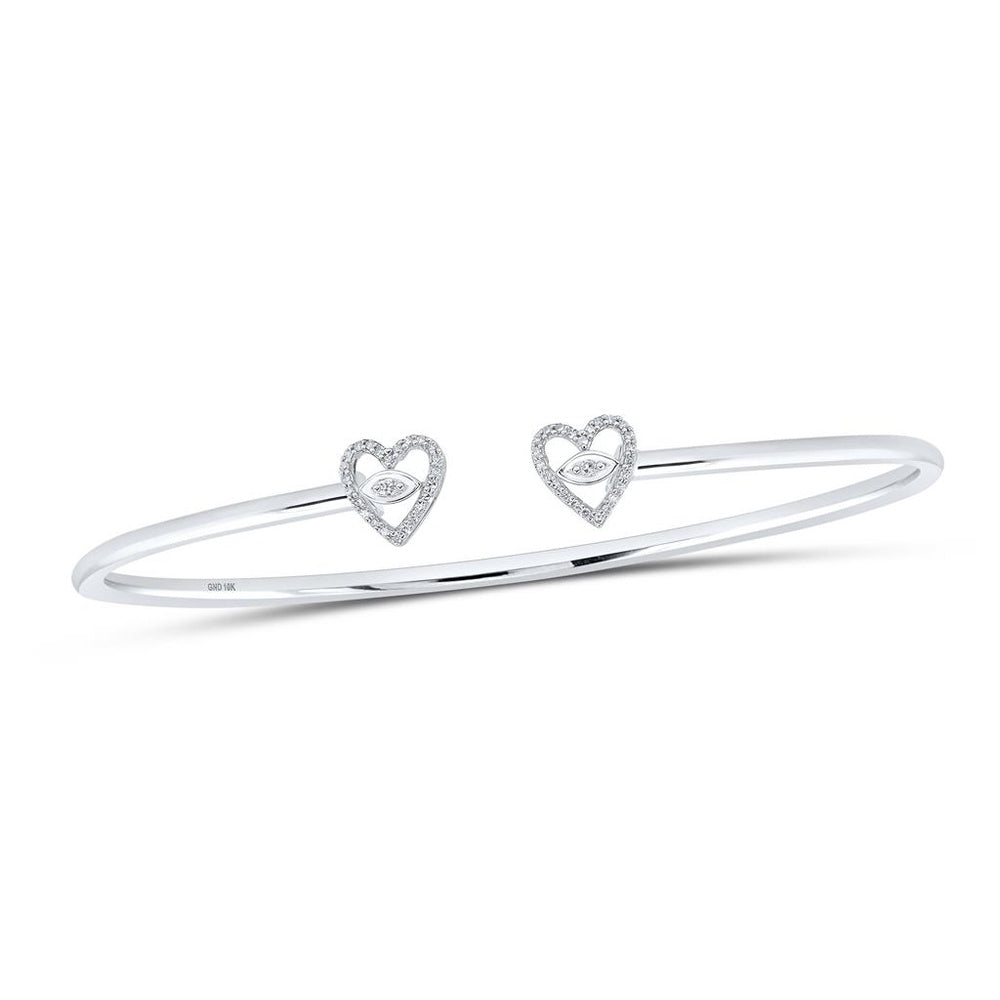 10K White Gold Diamond Heart Bracelet - 1/10 Carat Total Diamond Weight