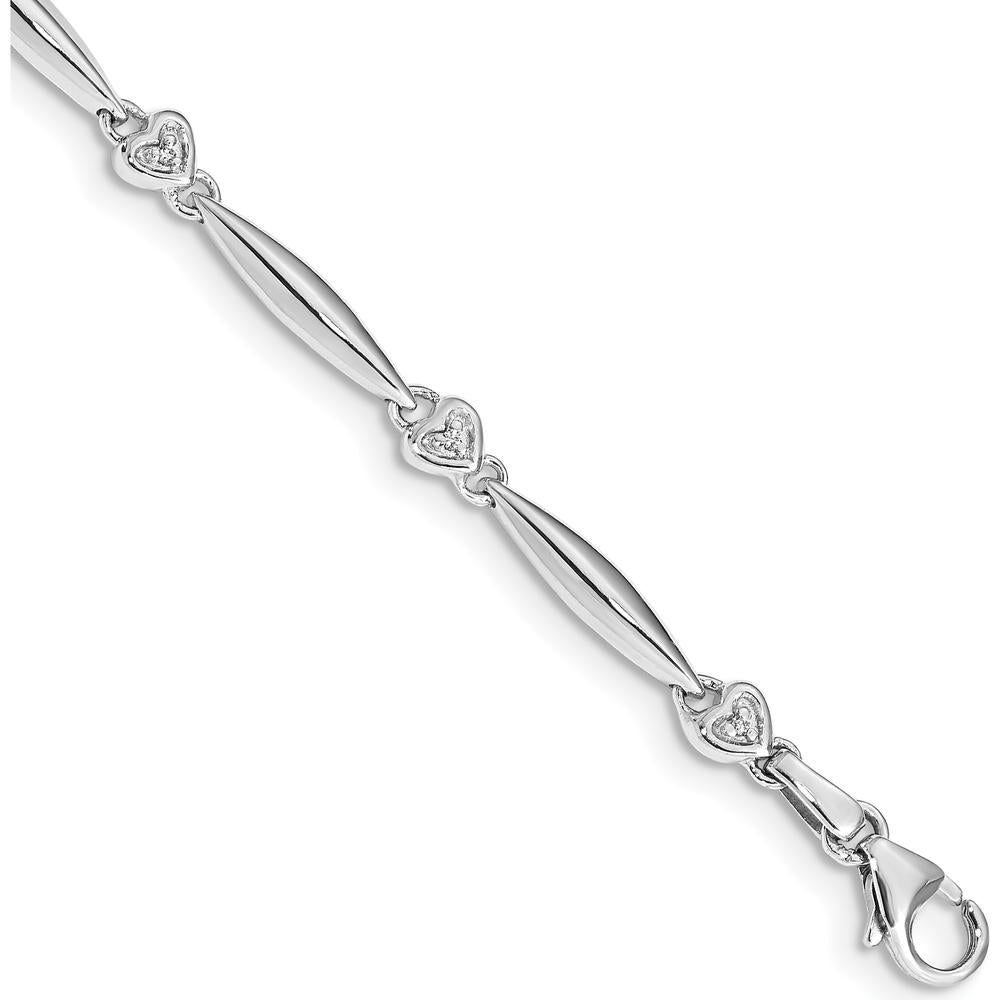 10K White Gold Diamond Heart Bracelet with Diamond Accent Hearts - 0.15 Carats Total Diamond Weight by Oro Pregiato