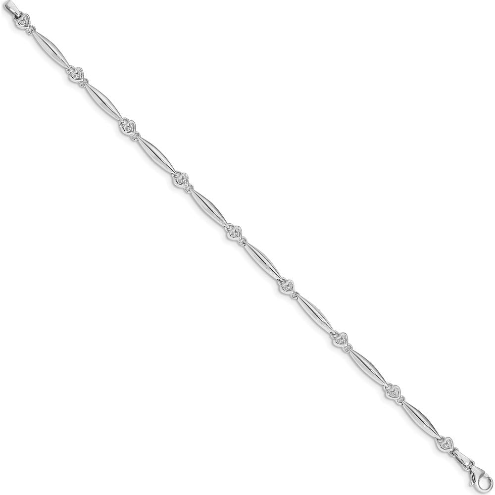 10K White Gold Diamond Heart Bracelet with Diamond Accent Hearts - 0.15 Carats Total Diamond Weight by Oro Pregiato