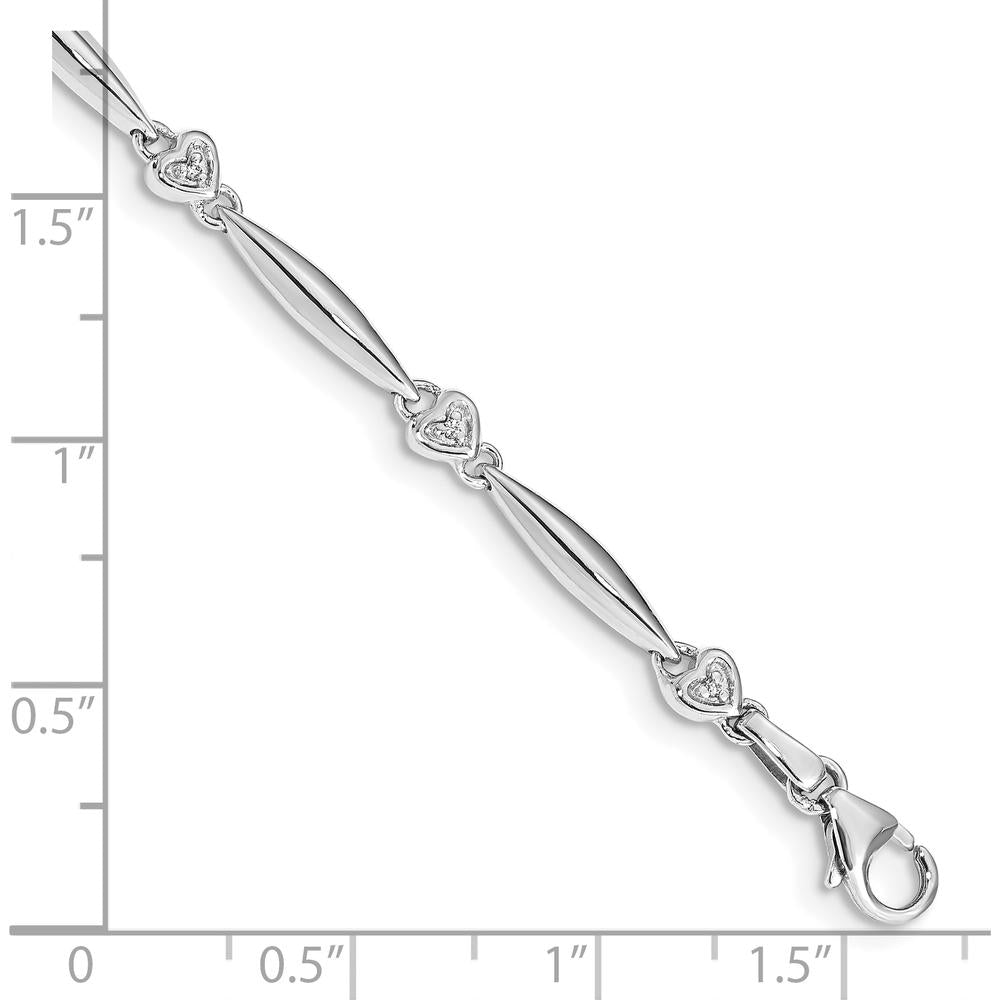 10K White Gold Diamond Heart Bracelet with Diamond Accent Hearts - 0.15 Carats Total Diamond Weight by Oro Pregiato