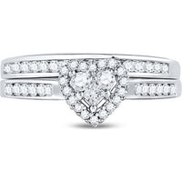 10K White Gold Diamond Heart Bridal Wedding Ring Set with Round and Princess Cut Diamonds - 1/2 Carat Total Diamond Weight