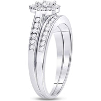 10K White Gold Diamond Heart Bridal Wedding Ring Set with Round and Princess Cut Diamonds - 1/2 Carat Total Diamond Weight