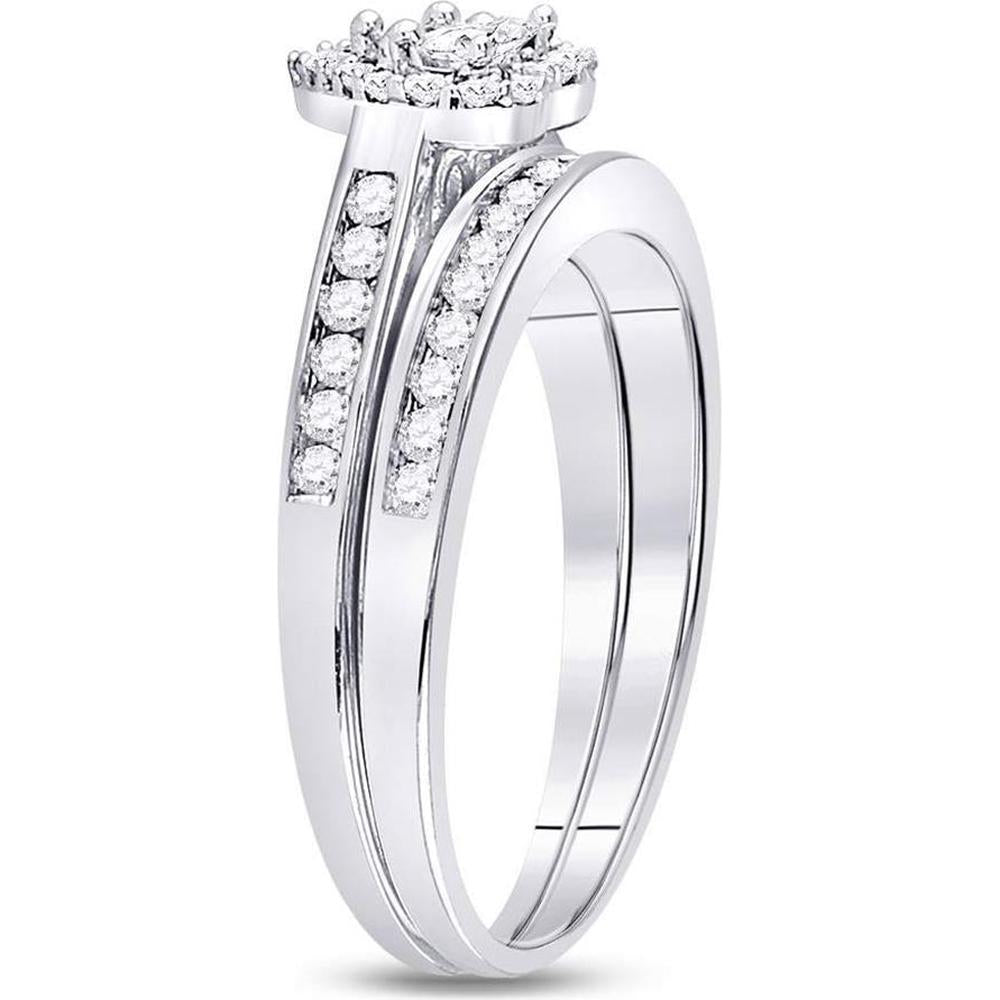 10K White Gold Diamond Heart Bridal Wedding Ring Set with Round and Princess Cut Diamonds - 1/2 Carat Total Diamond Weight