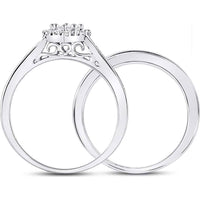 10K White Gold Diamond Heart Bridal Wedding Ring Set with Round and Princess Cut Diamonds - 1/2 Carat Total Diamond Weight