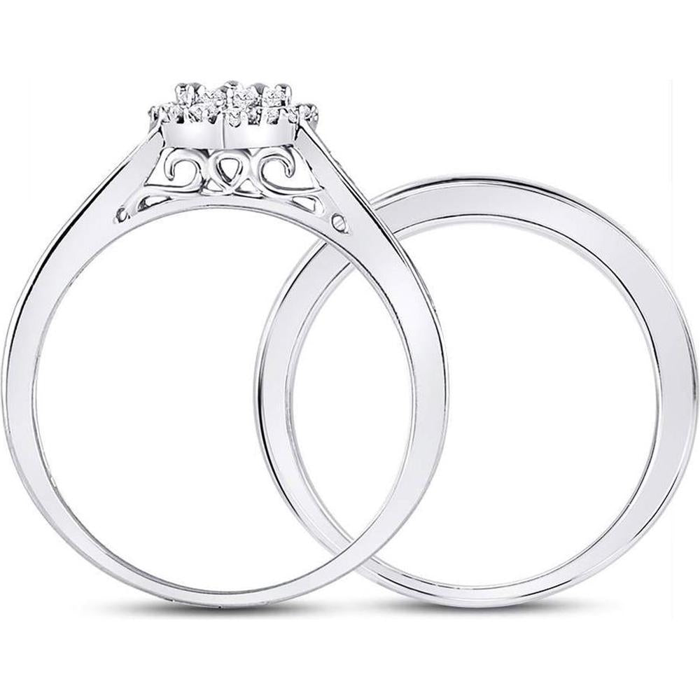 10K White Gold Diamond Heart Bridal Wedding Ring Set with Round and Princess Cut Diamonds - 1/2 Carat Total Diamond Weight