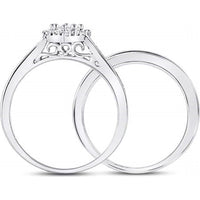10K White Gold Diamond Heart Bridal Wedding Ring Set with Round and Princess Cut Diamonds - 1/2 Carat Total Diamond Weight
