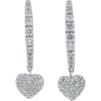 10K White Gold Diamond Heart Dangle Hoop Earrings with Pavé-Set Round Diamonds - 0.25 Carat Total Diamond Weight