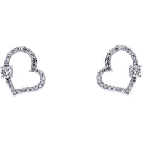 10K White Gold Diamond Heart Earrings - 1/4 Carats Total Diamond Weight