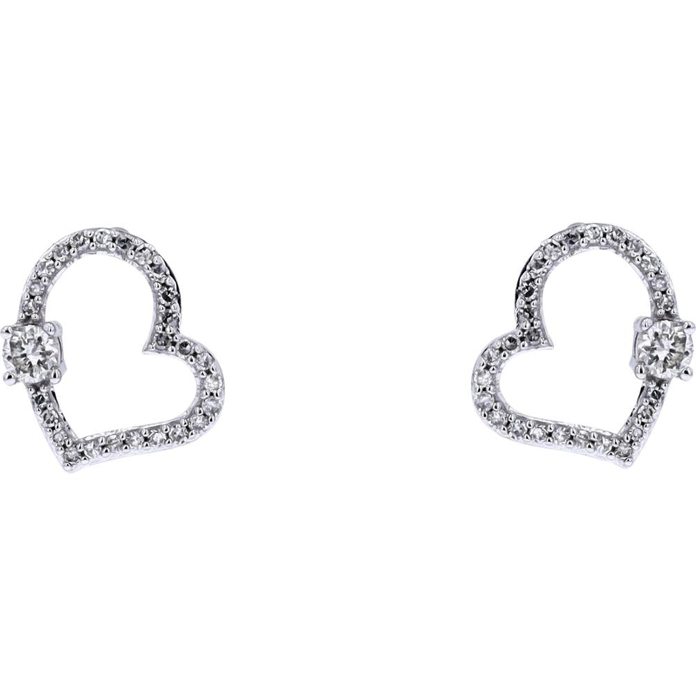 10K White Gold Diamond Heart Earrings - 1/4 Carats Total Diamond Weight