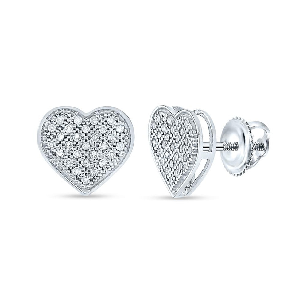 10K White Gold Diamond Heart Earrings - 1/6 Carat Total Diamond Weight