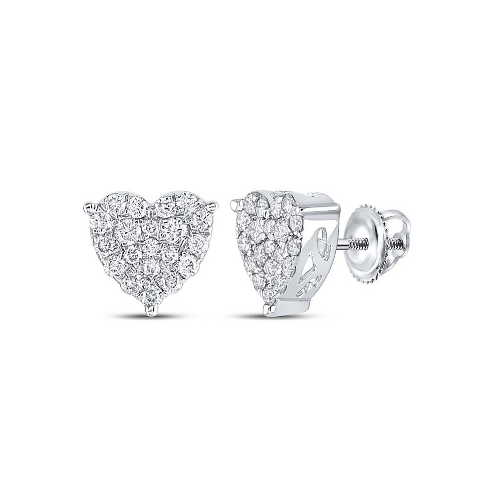 10K White Gold Diamond Heart Earrings - 3/4 Carat Total Diamond Weight