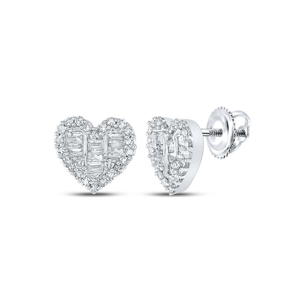 10K White Gold Diamond Heart Earrings - 3/8 Carat Total Diamond Weight