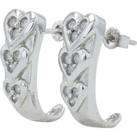 10K White Gold Diamond Heart J-Hoop Earrings - 3/8 Carats Total Diamond Weight