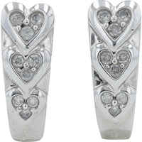 10K White Gold Diamond Heart J-Hoop Earrings - 3/8 Carats Total Diamond Weight