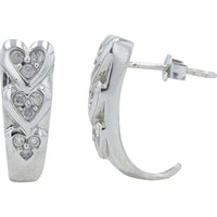 10K White Gold Diamond Heart J-Hoop Earrings - 3/8 Carats Total Diamond Weight