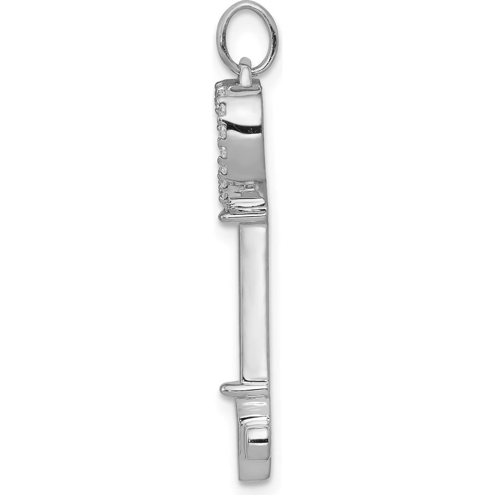 10K White Gold Diamond Heart Key Pendant - 0.10 Carat Total Diamond Weight by Oro Pregiato