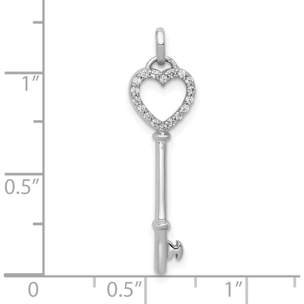10K White Gold Diamond Heart Key Pendant - 0.10 Carat Total Diamond Weight by Oro Pregiato