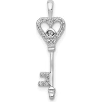 10K White Gold Diamond Heart Key Pendant - 1/10 Carat Diamond Total Weight by Oro Pregiato