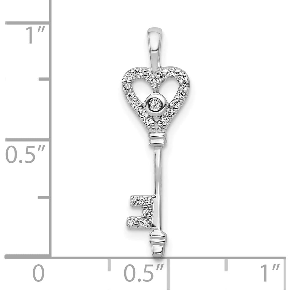 10K White Gold Diamond Heart Key Pendant - 1/10 Carat Diamond Total Weight by Oro Pregiato