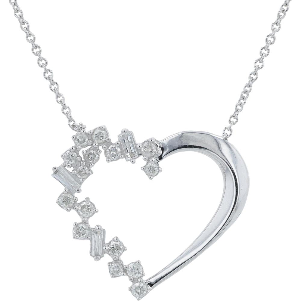 10K White Gold Diamond Heart Pendant - 0.33 Carat Total Diamond Weight