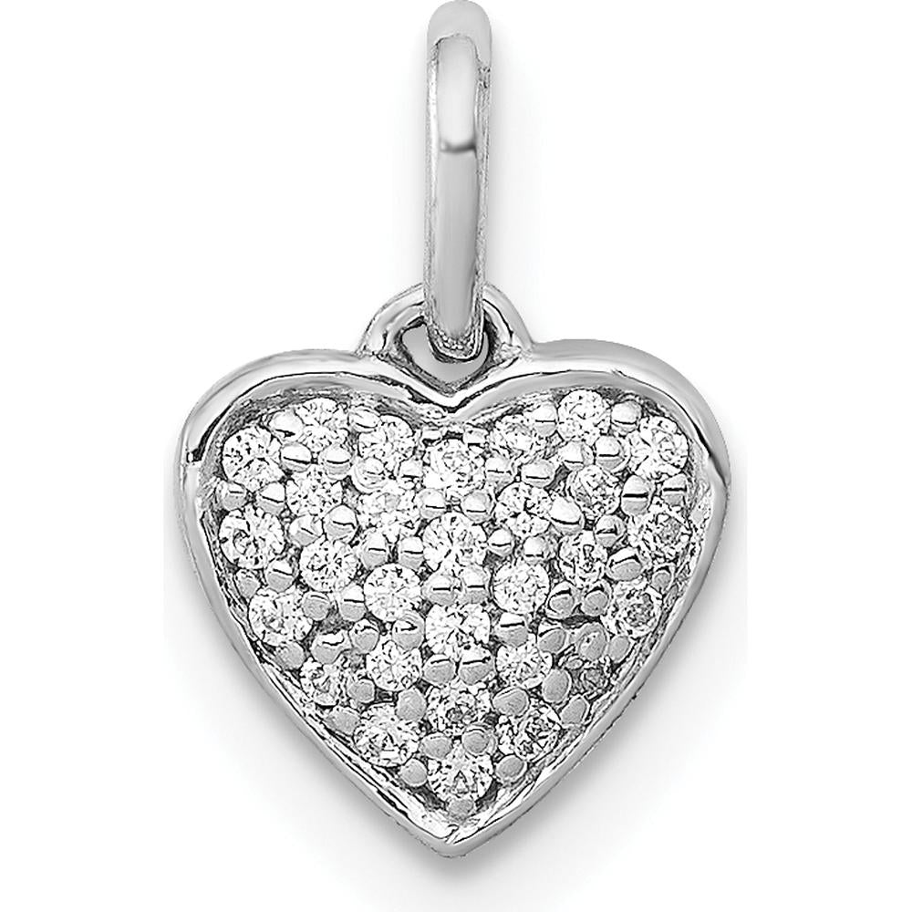 10K White Gold Diamond Heart Pendant - 1/10 Carat Total Diamond Weight by Oro Pregiato