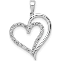 10K White Gold Diamond Heart Pendant - 1/10 Carat Total Diamond Weight by Oro Pregiato