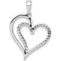 10K White Gold Diamond Heart Pendant - 1/10 Carat Total Diamond Weight by Oro Pregiato