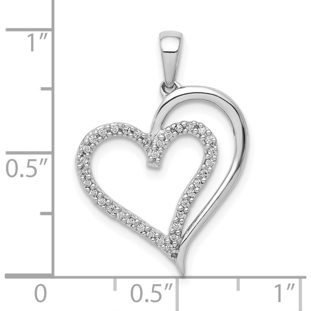 10K White Gold Diamond Heart Pendant - 1/10 Carat Total Diamond Weight by Oro Pregiato