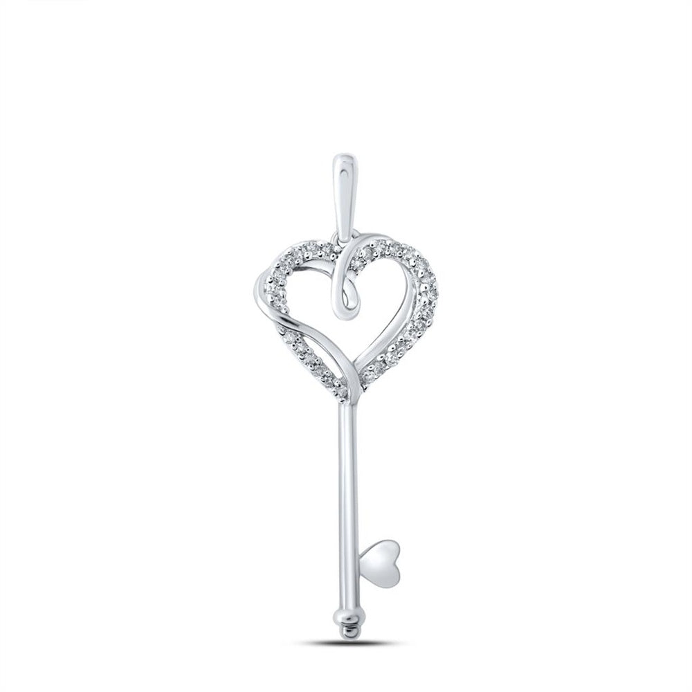 10K White Gold Diamond Heart Pendant - 1/12 Carat Total Diamond Weight