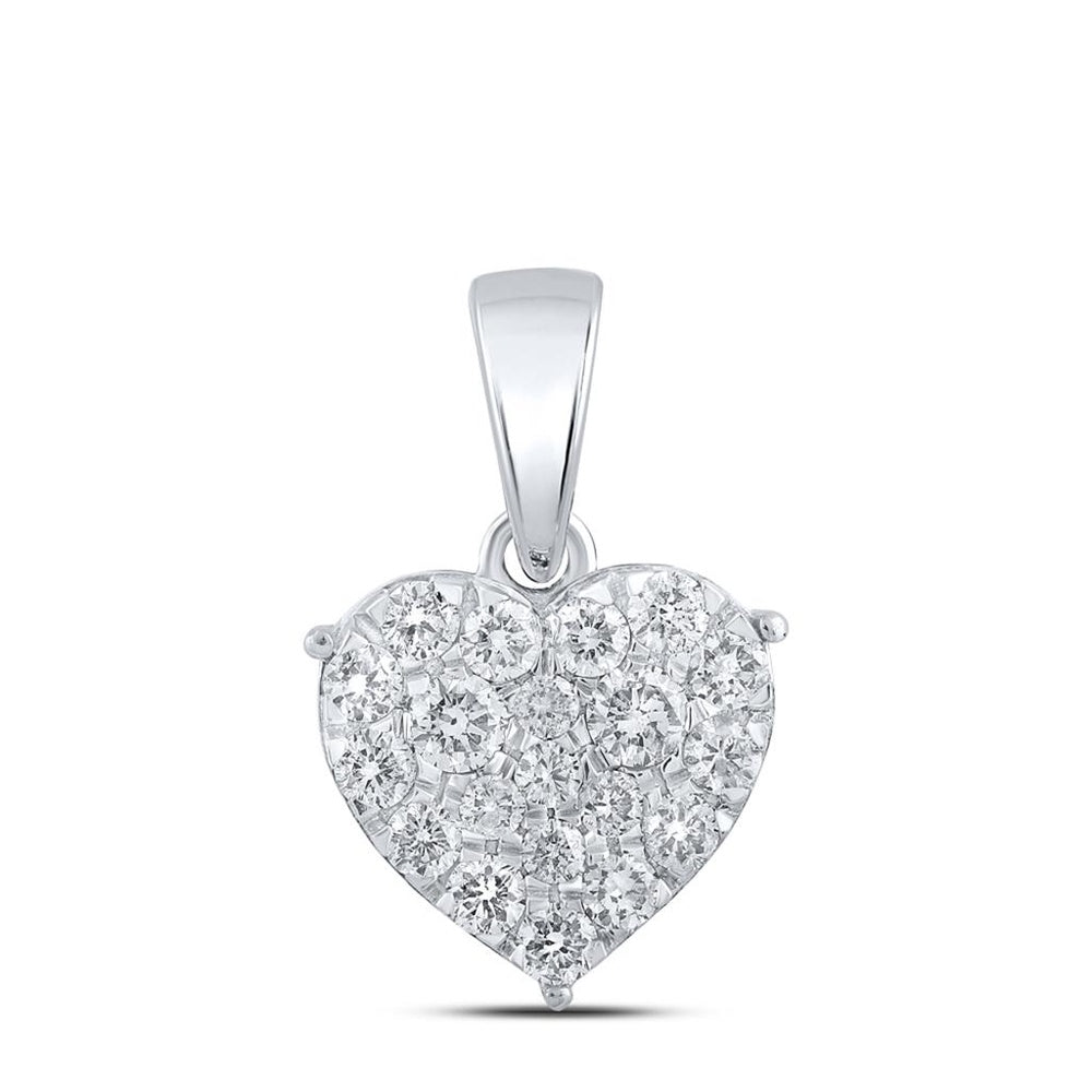 10K White Gold Diamond Heart Pendant - 1/2 Carat Total Diamond Weight