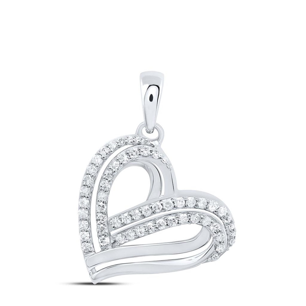 10K White Gold Diamond Heart Pendant - 1/3 Carat Total Diamond Weight