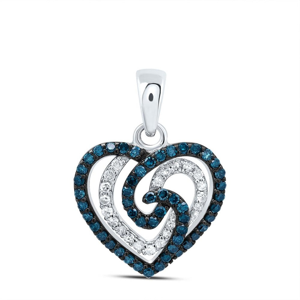 10K White Gold Diamond Heart Pendant - 1/3 Carat Total Diamond Weight