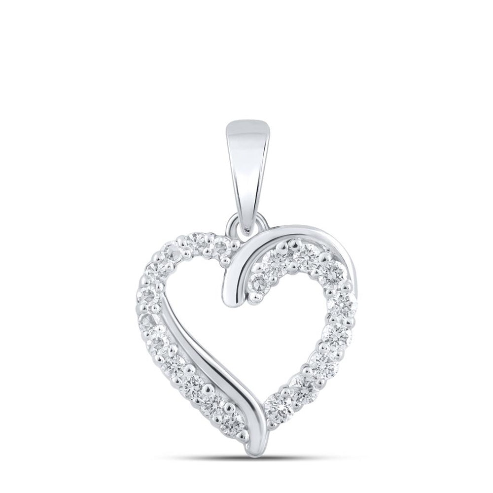 10K White Gold Diamond Heart Pendant - 1/4 Carat Total Diamond Weight