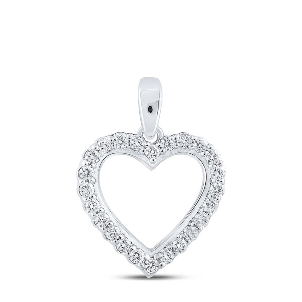 10K White Gold Diamond Heart Pendant - 1/4 Carat Total Diamond Weight