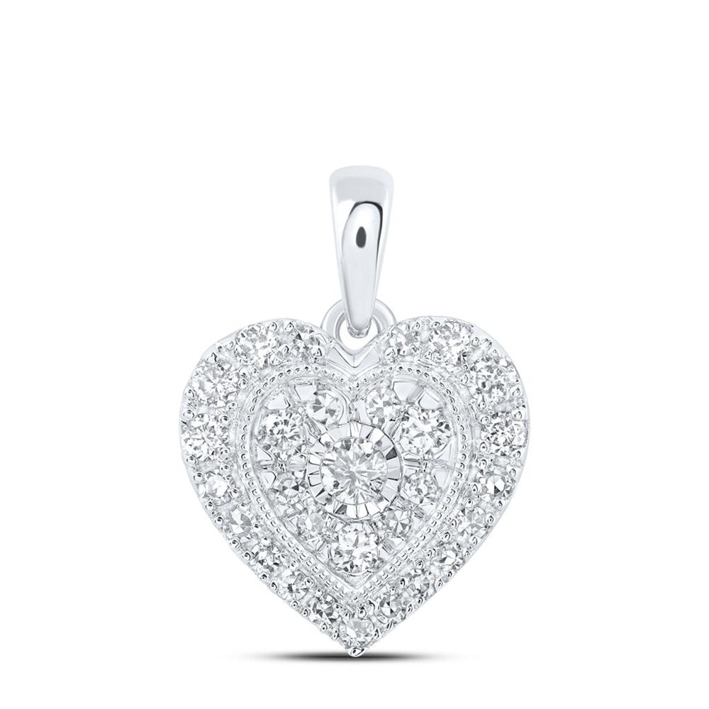 10K White Gold Diamond Heart Pendant - 1/4 Carat Total Diamond Weight