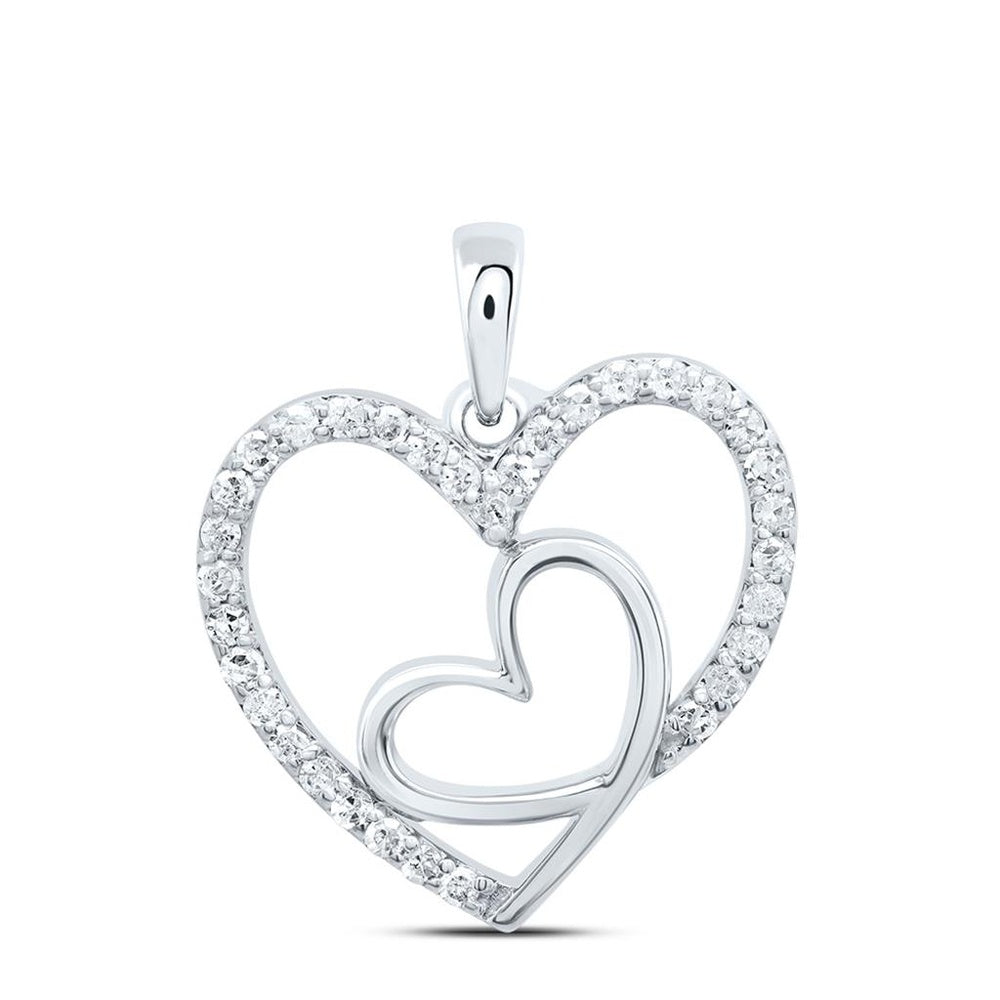 10K White Gold Diamond Heart Pendant - 1/5 Carat Total Diamond Weight