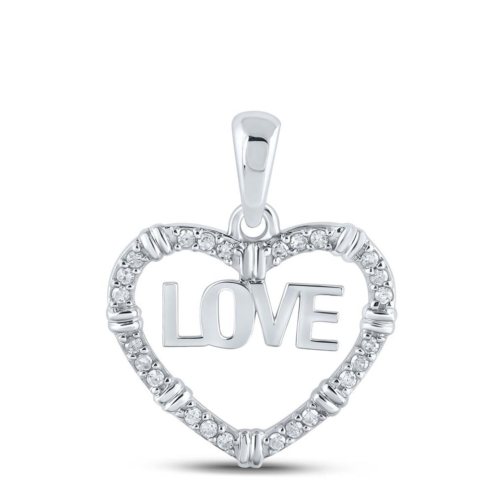 10K White Gold Diamond Heart Pendant - 1/6 Carat Total Diamond Weight