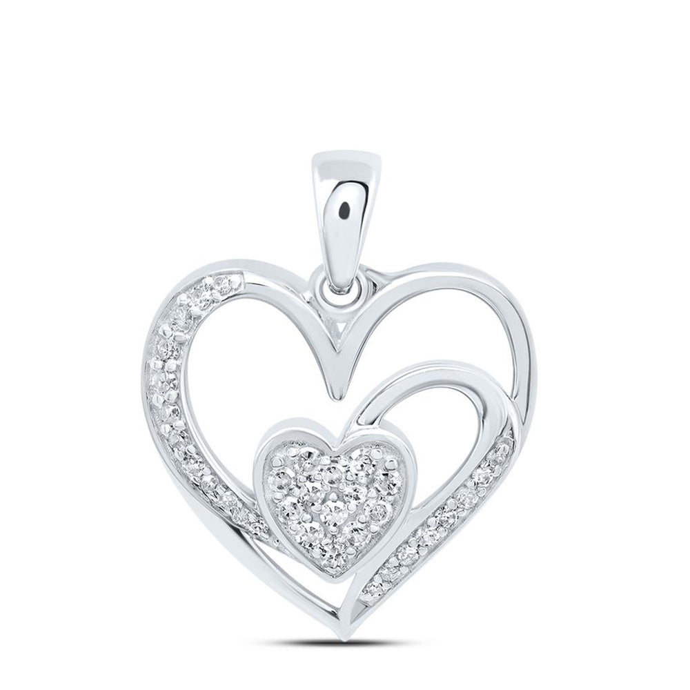 10K White Gold Diamond Heart Pendant - 1/7 Carat Total Diamond Weight