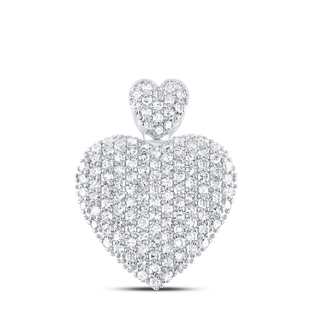 10K White Gold Diamond Heart Pendant - 3/4 Carat Total Diamond Weight