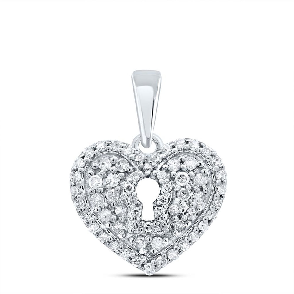 10K White Gold Diamond Heart Pendant - 3/8 Carat Total Diamond Weight