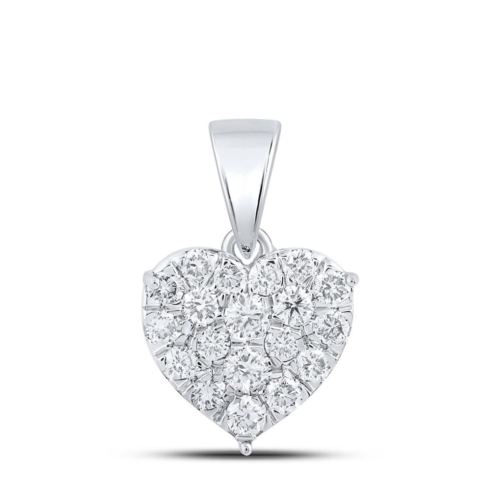 10K White Gold Diamond Heart Pendant - 7/8 Carat Total Diamond Weight