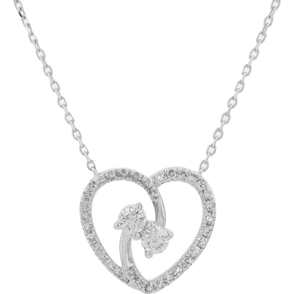 10K White Gold Diamond Heart Pendant with 0.50 Carat Total Diamond Weight